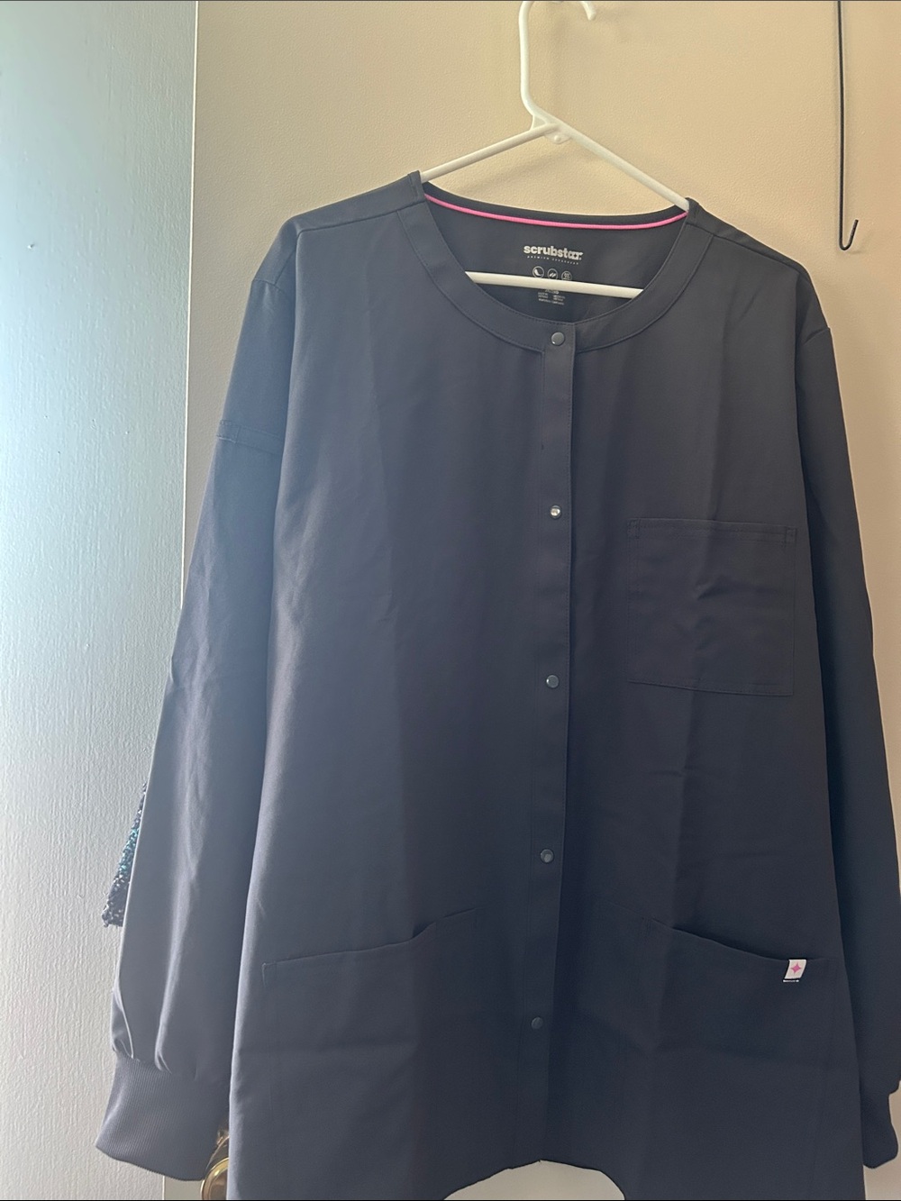 Scrubstar dark grey Button-Front Medical Scrub Jacket with Pink Trim